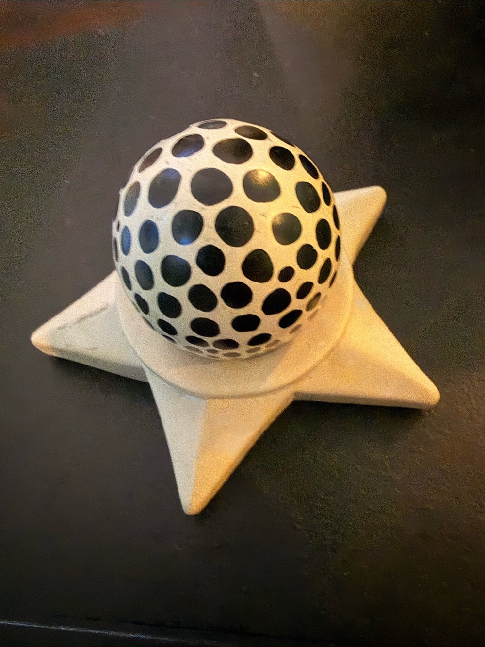 Ceramic Star Base with Black Polka Dot Sphere - Decorative Home Art